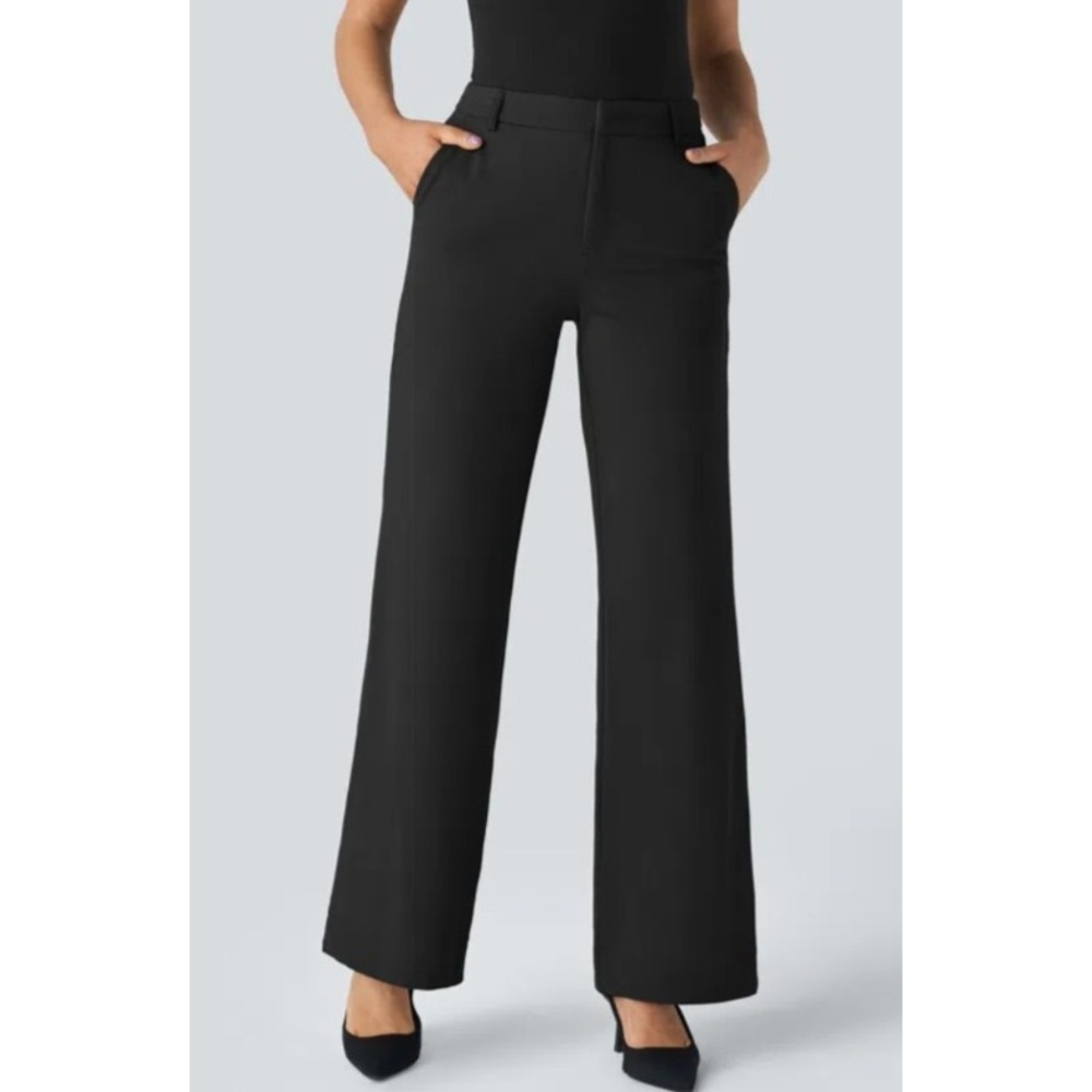 Halara Straight Leg Stretch Work Pants Medium Regular Black Classic Minimalist